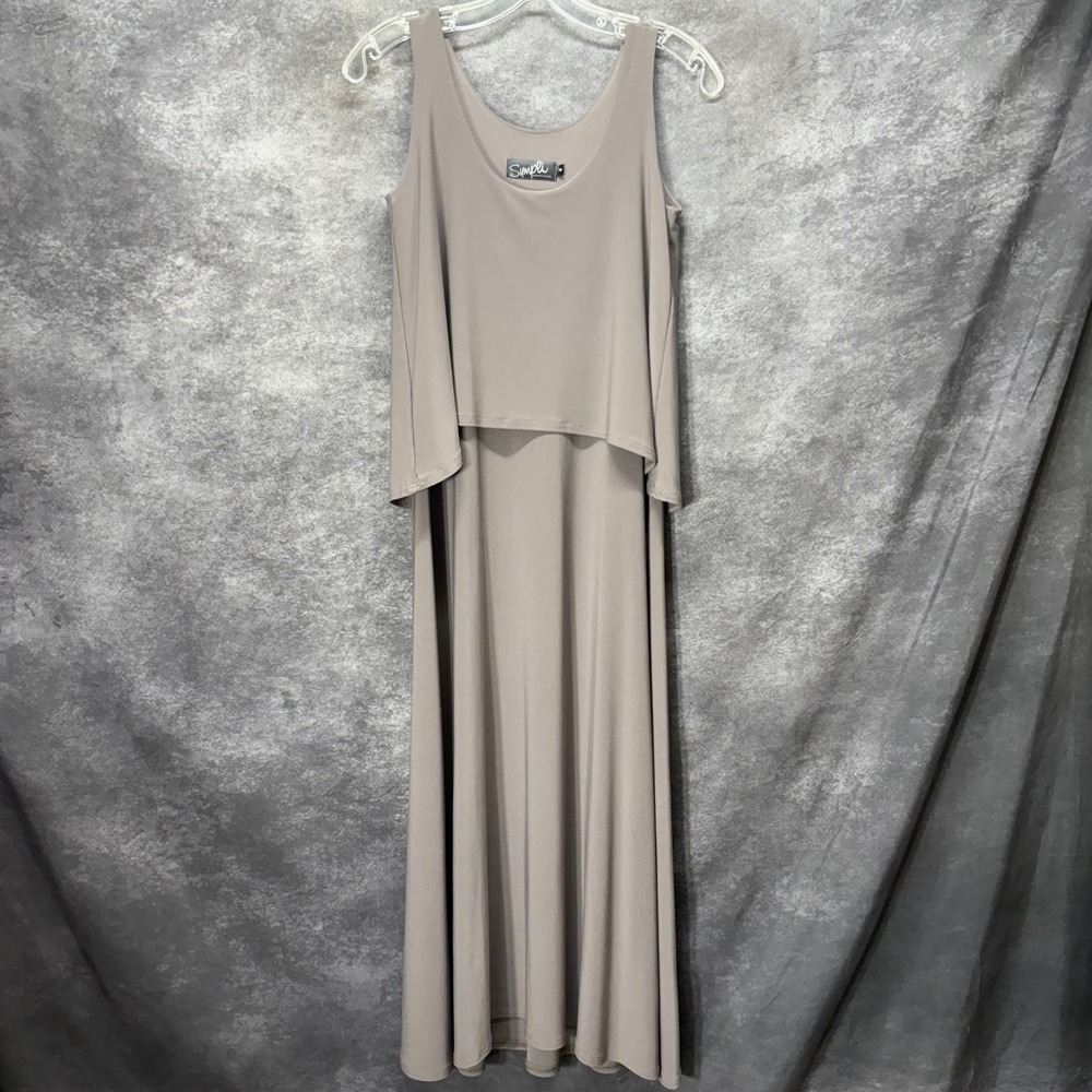 Sympli Canada Layered Maxi Dress Size 4 Taupe Brown Sleeveless Lagenlook Minimal